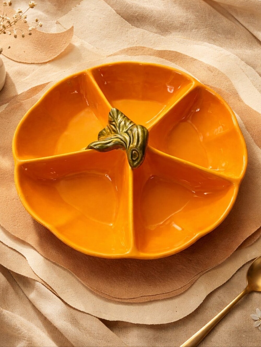 Olfaire Portugal Ceramic 5 Section Pumpkin Platter 11"